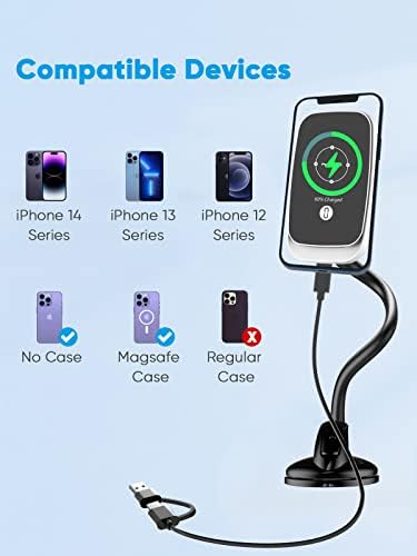 Powerlot 15 W Fast Wireless Car Charger Mount – Magnetic Phone Holder with Strong Suction & 360° Rotation for i Phone 15 Series – Ultimate Accessibility & Rapid Charging for On-the-Go Navigation and Enhanced Compatibility with Mag Safe Cases