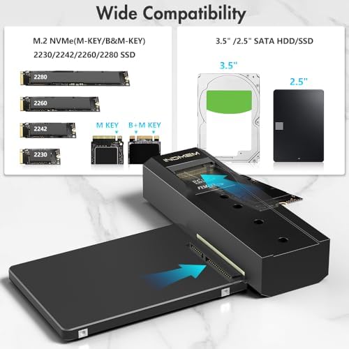Revolutionize Your Data Management with the Ultimate M.2 NVMe SSD Enclosure Adapter – 10 Gbps Dual Bay USB-C Clone Duplicator for Effortless 3.5″/2.5″ SATA SSD Transfers and Standalone Cloning Capability, Perfect for Tech Enthusiasts and Professionals Seeking Enhanced Speed and Compatibility