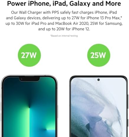 Belkin 30 W USB-C Fast Charger Block with USB-C to C Cable – Ultra-Fast Power Delivery 3.0 for i Phone 16, Samsung Galaxy S25, Google Pixel, Nintendo Switch 2 & More – Sleek White Design for Optimal Travel Convenience – PPS & USB-IF Certified for Reliable Charging Performance – Enhance Your Device’s Lifespan with Smart Power Regulation