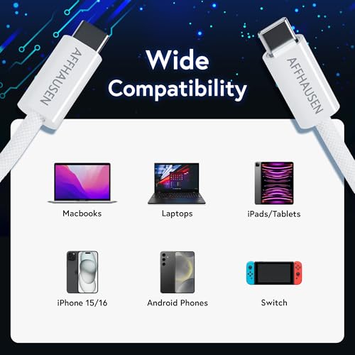 Premium 2.1 m USB-C Cable – 240 W Fast Charge & 480 Mbps Data Transfer, Durable Braided Design for Enhanced Compatibility, Sleek White Finish for Modern Tech Aesthetics