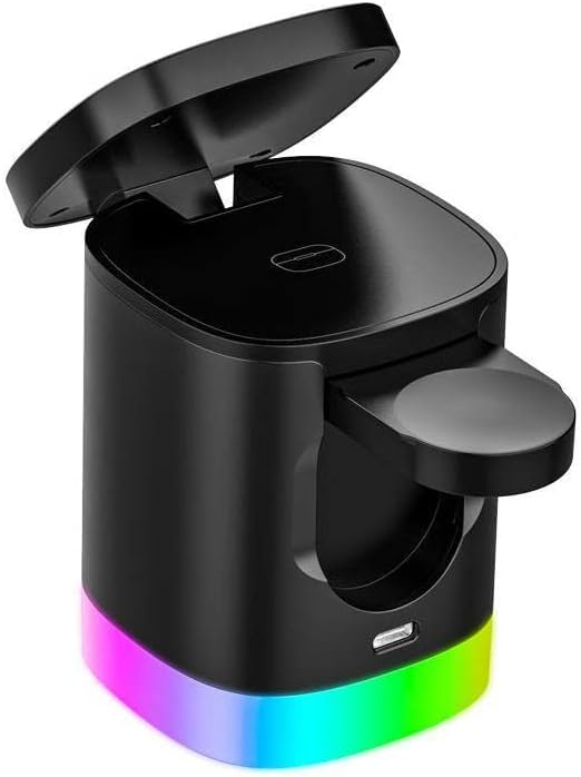 Revolutionary 3-in-1 Wireless Charging Station with QC3.0 Fast Charge Technology – Compact Black Cube for i Phones, Smartwatches, and Earbuds with Intelligent Overheat Protection and Anti-Slip Design for Effortless Home and Office Integration