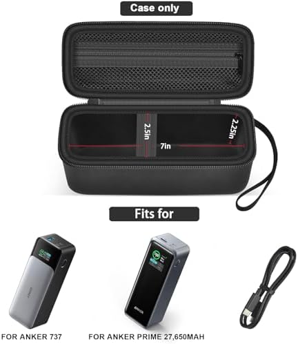 Premium Power Bank Case for Anker 737 (24,000 m Ah) & Anker Prime (27,650 m Ah) – Sleek Portable Charger Organizer with 3 Fast Charging Ports, Durable Design for Cables & Adapters, Essential Travel Accessory for On-the-Go Professionals & Students
