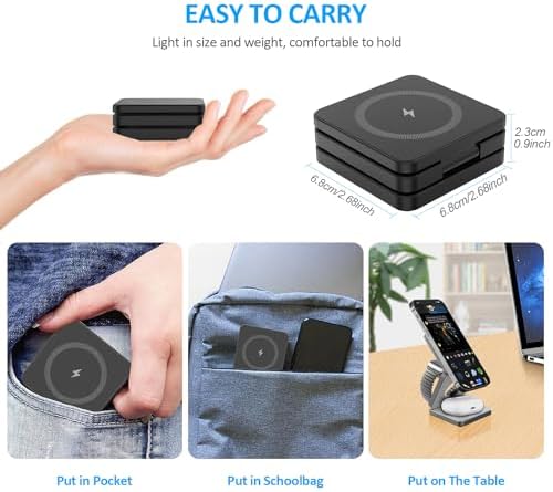 Revolutionary 3-in-1 Foldable Wireless Charging Station for Apple Devices – Ultimate i Phone 15, 14 Pro Max, 13, 12, Apple Watch 9-3, and Air Pods Pro Compatibility in a Compact Design (Black) – Streamlined Charging Efficiency and Portability for Tech Enthusiasts
