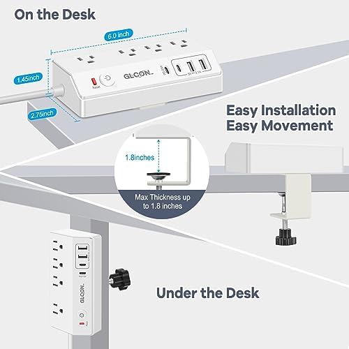 Revolutionize Your Workspace with the Ultimate Desk Clamp Power Strip USB C – Multi-Plug Charging Station Featuring 4 Outlets and 4 USB Ports, Including Rapid USB-C for Efficient Device Charging – Compact Surge Protector for Phones, Tablets, and Computers – Enhance Productivity and Declutter Your Desktop