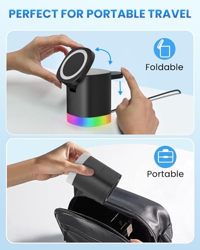 Travel-Ready Joy Geek 3-in-1 Wireless Charging Station – Fast Mag-Safe Charger for i Phone 16-12 Series, Apple Watch Series 10-2, and Air Pods Pro – Ultimate Compatibility and Speed for On-the-Go Lifestyle