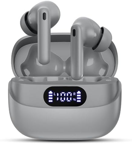 Sleek Rose Gold Wireless Earbuds with Bluetooth 5.3 | 42-Hour Long Battery Life & IPX7 Waterproof Design | Premium Noise Cancelling Earphones for Exceptional Audio | Intelligent LED Display for Seamless Connectivity on i OS & Android
