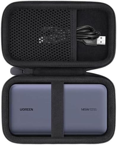 Ultimate Hard Shell Travel Case for UGREEN 25000 m Ah 145 W Power Bank – Superior Protection with Mesh Accessory Pocket and Secure Elastic Band – Waterproof and Durable EVA/Nylon Design for Travel Convenience – Soft Velvet Interior for Scratch Prevention – Case Only