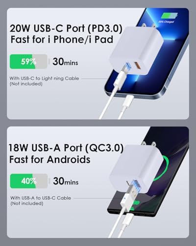 4-Pack Fast Charging USB C Charger Block – Dual Port Multiport Adapter with PD 20 W USB-C & QC 3.0 USB-A for i Phone 16/15/14/13/12/11/X/8, i Pad, Samsung Galaxy, Google & More – Ultimate Charging Solution for Home, Office, and Travel