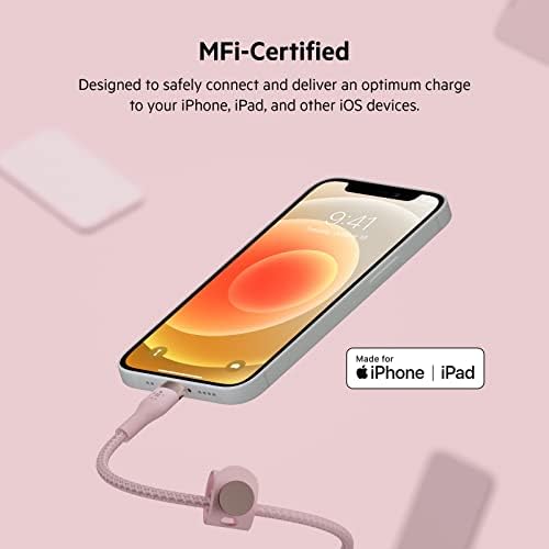 Belkin Boost Charge Pro Flex 10 FT Braided USB Type A to Lightning Cable – MFi Certified Fast Charger for i Phone 14/13/12/11/Pro/Max/Mini/SE & i Pad – Durable Pink Design for Enhanced Compatibility & Speed
