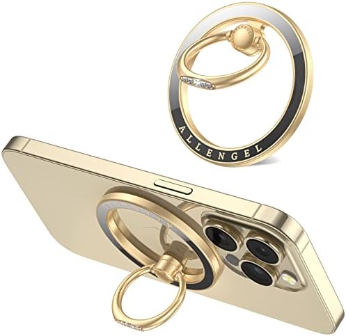 Allengel Bling Silver Magnetic Phone Grip – Stylish Mag Safe-Compatible Ring Holder & Kickstand for i Phone and Smartphones – 360-Degree Rotation, Secure Grip, and Elegant Design for Effortless Hands-Free Experience