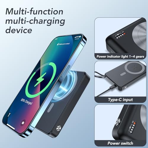 HUOTO 10,000 m Ah Magnetic Power Bank – Ultra-Fast Wireless Charger with 22.5 W PD for i Phone 15/14/13/12 Series – Portable Battery Pack with USB-C Compatibility for On-the-Go Power Solutions – Ideal for Travel and Daily Use
