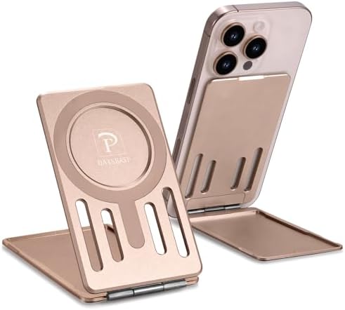 OATSBASF Magnetic Phone Stand Compatible with Magsafe, Foldable Aluminum Phone Holder for Desk Compatible with iPhone 16/15/14/13/12 Series and Magnetic Case, Black, Bi-fold – Enhanced Compatibility and Speed