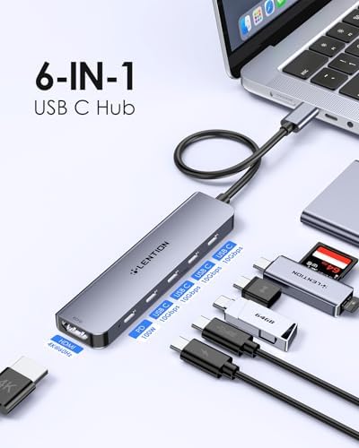 Transform Your Workflow with the LENTION 2 FT USB C Hub – 4-Port 10 Gbps Splitter with 100 W Power Delivery for Seamless Mac Book Pro, Mac Air, and i Phone 15-16 Connectivity – Elevate Performance and Style in Space Gray