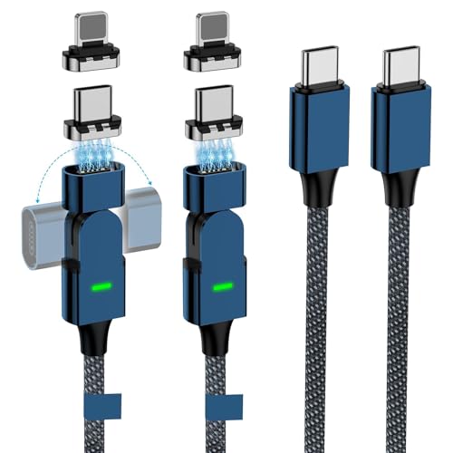 Revolutionize Your Charging with the 100 W USB C Magnetic Charger Cable – 180° Rotating Design for Hassle-Free Power & Data Transfer (2 Pack: 4 ft & 6.6 ft) – Compatible with i Phone 16/15/14/13, i Pad, Mac Book Pro, Galaxy S22 – Fast Charging & 480 Mbps Data Transfer for Enhanced Device Performance – Durable & Tangle-Free Solution