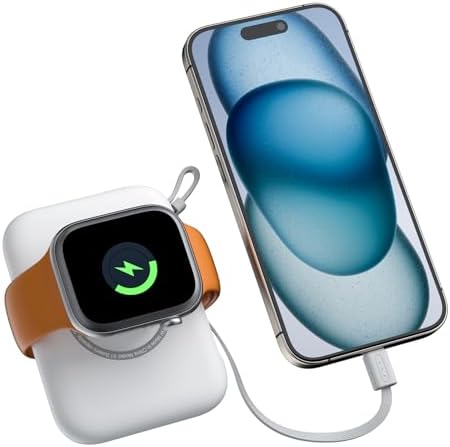 Ultimate 3-in-1 Wireless Watch Charger Power Bank: 5000 m Ah Portable Travel Charger with Dual USB-C Cables – Rapid Charging for Apple Watch Series 1-9 & i Phone 15/Samsung – Lightweight Design with Advanced Safety Features for Hassle-Free On-the-Go Charging