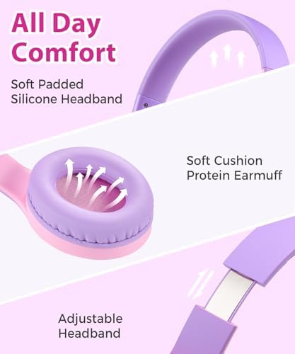 Rockpapa C24 Foldable Kids Headphones with Microphone – Lightweight Wired Audio Solution in Eye-Catching Purple & Green for School, Travel, and Play – Ideal for Young Listeners with Enhanced Compatibility and Superior Portability