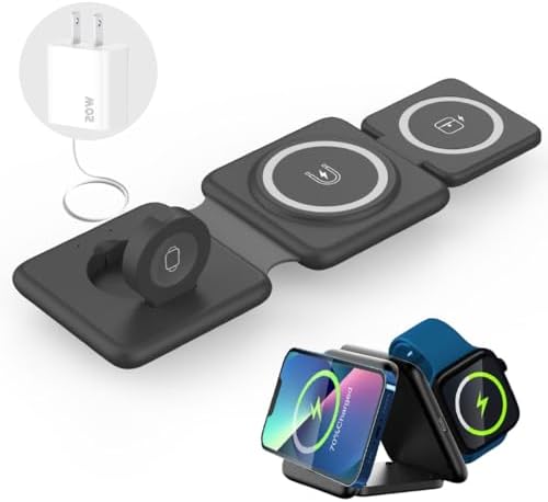 Triple Device Wireless Charging Hub – Foldable 15 W Magnetic Fast Charger for i Phone 16/15/14/13/12, Air Pods (All Models), and Apple Watch – Portable, Sleek White Design for Travel and Home Use – Ultimate Convenience and Style for Your Tech Essentials