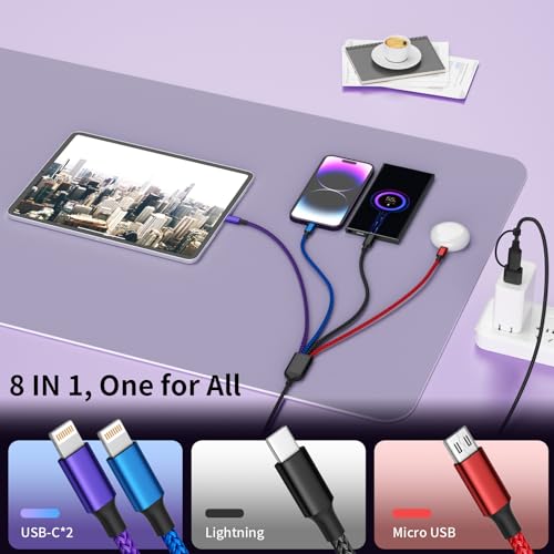 Versatile 4-in-1 Nylon Braided Charging Cable – 2 Pack, 5 FT Length, Fast Charging Universal USB Cable for Lightning, USB-C, and Micro USB Devices, Optimized for High-Speed Connectivity and Enhanced Durability, Ideal for Phones, Tablets, and More