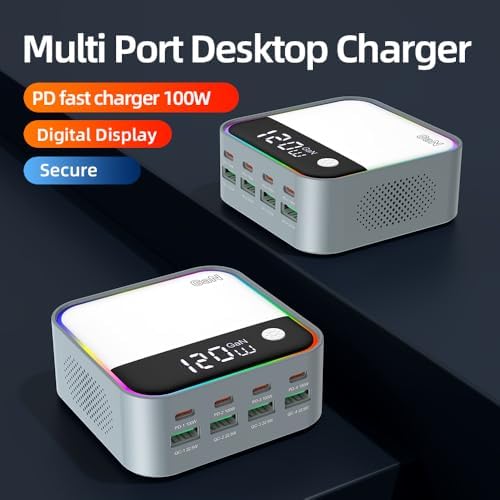 Ultimate 490 W Ga N USB-C Fast Charging Station – 8-Port Multi-Device Charger with 100 W PD3.0 & QC3.0, Digital Display for Smart Power Management – Ideal for Laptops, Mac Books, i Pads, i Phones & More – Compact Design for Efficient Charging Solutions