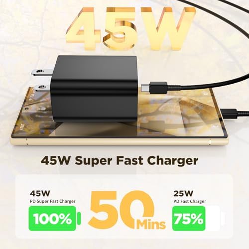 45 W Super Fast Charger Pack for Samsung Galaxy: Dual USB-C Wall Adapters with 6/10 FT Cables for Enhanced Power Delivery and Compatibility – Ideal for S23 Ultra, S22, and Note 10 Plus Devices – Rapid Charging Solutions for Busy Lifestyles