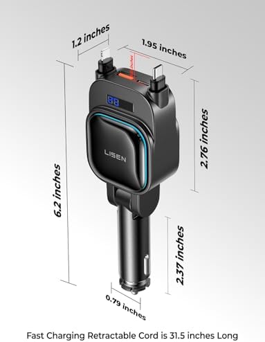 LISEN 96 W 4-in-1 Retractable Car Charger with Advanced USB-C & L Cable – Fast Charging for i Phone, Samsung, and Android – Smart Voltage Detection & Ambient Lighting – Ideal for Cars, Trucks, RVs – Ultimate On-the-Go Power Solution