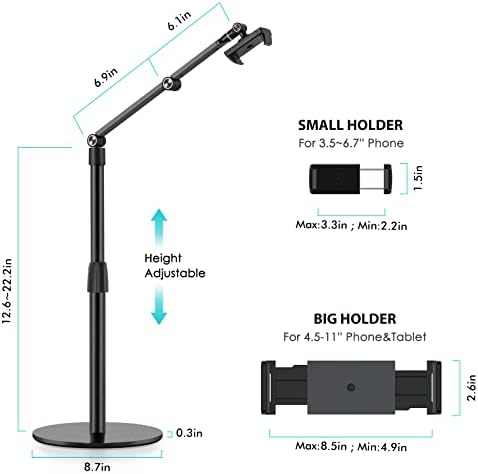 Transform Your Workspace with the Viozon 360-Degree Adjustable Overhead Stand – Premium Aluminum Holder for Smartphones & Tablets (3.5-11″) – Compatible with i Phone, i Pad Pro, Samsung, Nexus – Ergonomic Design for Enhanced Comfort and Stability – Perfect for Video Conferencing, Streaming, and Effortless Multitasking