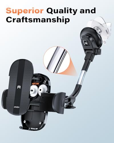 Ultimate APPS2 Car Phone Holder for Dashboard & Windshield – Long Arm Mount with Strong Suction Cup & Anti-Shake Stabilizer for All Smartphones – Enhanced Stability for Navigation & Hands-Free Calls