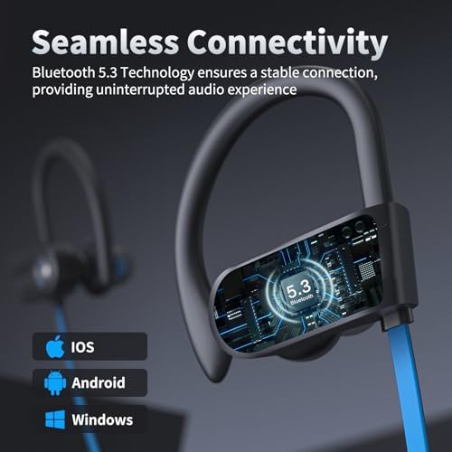 Premium IPX7 Waterproof Bluetooth 5.3 Earbuds – Wireless Sports Headphones with 16-Hour Playtime, Stereo Bass, and Secure Earhooks for Enhanced Performance in Running and Workouts – Ultimate Audio Freedom and Durability for Active Lifestyles