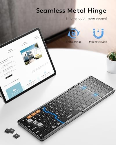 Samsers Wireless Foldable Bluetooth Keyboard with Numeric Keypad – Multi-Device Support for i OS, Android, Windows & Mac – Portable Travel-Friendly Design in Premium PU Leather, Effortless Typing Anywhere!