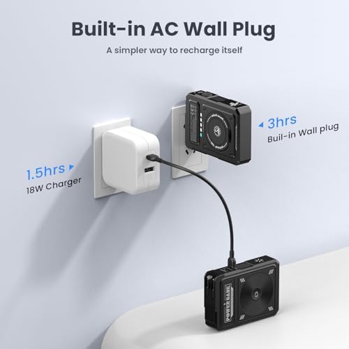 Magnetic 5-in-1 Power Bank with Built-in AC Plug – 10,000 m Ah Mag Safe Battery Pack for i Phone 16/15/14/13/12 Mini, Apple Watch & Air Pods – 22.5 W Fast Wired & 15 W Wireless Charging with 360° Rotating Stand – Effortless Convenience & Advanced Safety Features for On-the-Go Users
