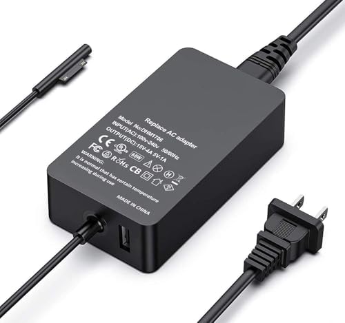 High-Speed 65 W Surface Pro Charger – Universal 15 V 4 A Power Adapter for Microsoft Surface Devices – Fast Charging & USB Port for Extra Device Compatibility – Reliable Replacement for Surface Pro X/9/8/7/6/5/4/3, Surface Laptop, Surface Go, and Surface Book Series – Enhanced Safety Features & Durable Design for Long-lasting Performance