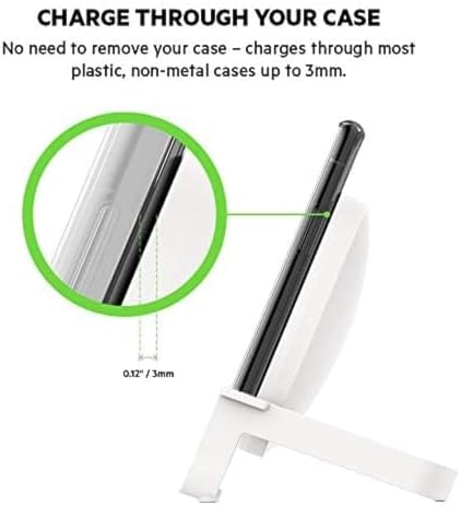 Belkin 10 W Qi-Certified Fast Wireless Charging Stand for i Phone & Samsung – Streamline Your Charging Experience with Effortless Power-Up, Perfect for Video Calls, Music, and More – Includes AC Adapter for Immediate Use – Elegant White Design Enhances Any Space