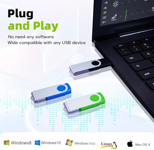 Wooolken 10-Pack 4 GB USB Flash Drives with Lanyards – Vibrant Swivel Memory Sticks for Effortless Data Storage and Backup, Ideal for Home and Office Use, USB 2.0 Compatibility for Quick File Transfers
