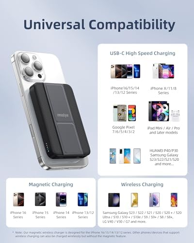 Ultra-Slim Magnetic Wireless Charger with 10,000 m Ah Power Bank and Foldable Stand – Fast Charging for Effortless Device Compatibility and Hands-Free Convenience