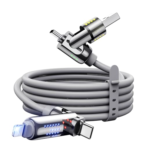 MAGIC JOHN 240W 4 in 1 Charging Cable, 4FT USB C to Lightning Cable [MFi Certified], Multi Chargers for All Devices, Chubby USB A/C to C/Lightning with Light for iPhone/MacBook/iPad/Samsung/Switch 2 – Enhanced Compatibility and Speed