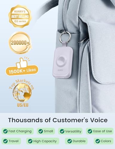 Compact RORRY 2500 m Ah Portable Charger for Apple Watch – Fast Charging Power Bank with Built-in USB-C Cable, Ideal Travel Companion for Series 10, 9, 8, 7, 6, 5, Ultra 2, and SE, Stylish Pink Design for On-the-Go Charging and Enhanced Device Compatibility