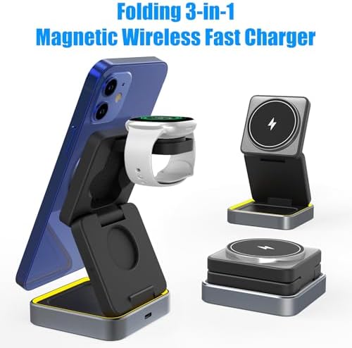 Efficient 3-in-1 Wireless Charging Dock for i Phone 16/15/14, Apple Watch, and Air Pods – Rapid Charge Station with 1.5 M USB Cable in Sleek Black – Streamline Your Charging Experience and Maximize Productivity