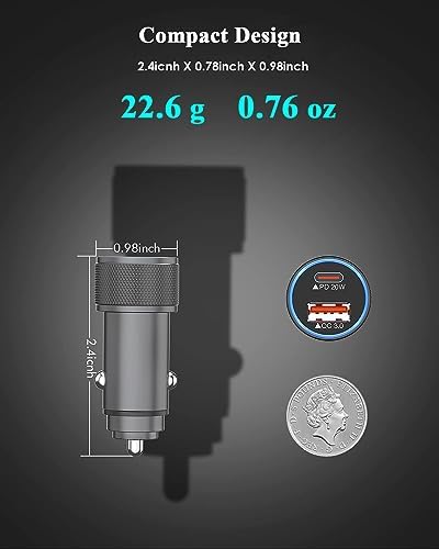 High-Performance i Phone Car Charger – Dual-Port 38 W USB-C & QC3.0 Fast Charging Adapter with 2 Lightning Cables, MFi Certified for i Phone 14, 13 Pro Max, 12, 11, X – Sleek Grey Design for Enhanced Compatibility and Efficiency on the Road