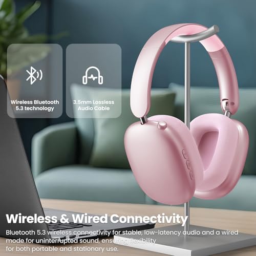 Transform Your Listening Journey with Y01 Wireless Over-Ear Headphones – Advanced Bluetooth 5.3, Superior Noise Cancellation, 48-Hour Battery Life, and Exceptional Comfort in Elegant Pink – Perfect for i OS, Android, Samsung, and PC Enthusiasts Seeking Seamless Audio Bliss