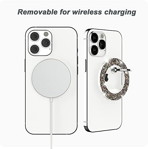Glittering Magnetic Phone Ring Holder for Mag Safe – Ultra-Strong 2000 g Grip Compatible with i Phone 15, 14, 13, 12 Pro Max, Pro, Plus, Mini – Wireless Charging Friendly with 360° Rotation and 150° Adjustable Kickstand – Stylish Teal Design for Enhanced Functionality and Aesthetic Appeal