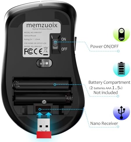 Upgrade Your Workflow with the Memzuoix 2.4 G Wireless Mouse – Ergonomic and Portable 1400 DPI USB Mouse for Laptop, PC & Desktop | 5 Customizable Buttons for Ultimate Control | Ideal for Professionals and Casual Users Alike