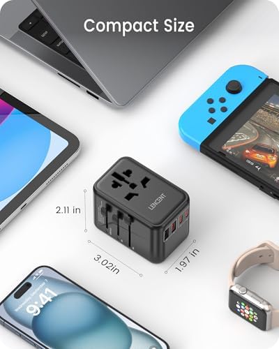 LENCENT 20 W Fast Charging Universal Travel Adapter – Compact International Power Converter with Dual USB and USB Type-C Ports – Ultimate Solution for Worldwide Device Charging in USA, UK, EU, and AUS (Black) – Reliable and Safe Charging for Global Explorers