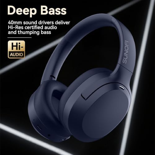 Suno Fi Hybrid Active Noise Cancelling Over-Ear Headphones – Wireless Hi-Res Audio with Exceptional Deep Bass, 40-Hour Playtime, and Foldable Travel Design for Comfort and Connectivity – Chic White Finish Perfect for Modern Sound Enthusiasts