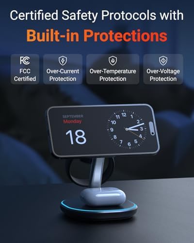 M.A.D Lab Z27 15 W Magnetic 3-in-1 Charging Station: Fast, Space-Saving Wireless Charger for i Phone 16/15/14/13/12, Air Pods, Apple Watch & Android Devices – Qi2 Compatible with Over-Current Protection for Enhanced Safety and Efficiency