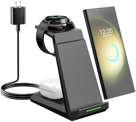 NANAMI Premium 3-in-1 Wireless Charging Station for Samsung Devices – Ultra-Fast Qi Charger Stand for Galaxy S25, S24, S23 Ultra, S22, S21, Z Flip, Fold 4, Galaxy Watch 6/5/5 Pro/4/3 & Buds 2 Pro – Sleek, Space-Saving Design for Modern Lifestyles