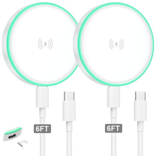 Mag Safe Charger Duo Pack – 15 W Magnetic Wireless Charging Pads with 6 FT USB-C to USB-C Cable for i Phone 16/15/14/13/12 & Air Pods 3/2/Pro – Rapid 50% Charge in 30 Min, Enhanced Magnetic Stability, Sleep-Friendly LED, Advanced Safety Features for All Apple Devices