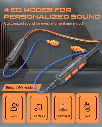 MIPEACE OSHA-Certified Bluetooth Neckband Headphones – Superior 29 d B Noise Cancellation with 20+ Hours of Continuous Play and Four Custom EQ Modes for Enhanced Audio Control in Construction and Safety Settings