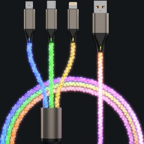 Illuminate Your Charging Routine with the 66 W RGB LED Light Up 3-in-1 USB C Charger Cable – Versatile 4 FT Cord for i Phone 16/15/14/13/12, i Pad Pro, Samsung, and Pixel Devices – Fast Charging with Enhanced Compatibility and Stylish Glow