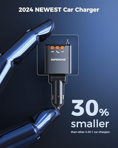 Revolutionize Your Drive with the SUPERONE Bluetooth 5.3 Car Adapter – Compact FM Transmitter, 69 W Retractable Charger & Handsfree Calling for Ultimate Convenience and Clutter-Free Connectivity, Perfect for MP3 Streaming and Multi-Device Powering