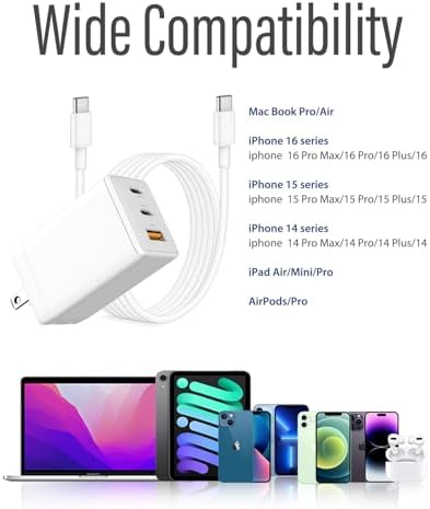 67 W Ga N USB-C Charger Block – Compact Fast Wall Charger with Foldable Prongs & USB-C Cable for Mac Book Pro/Air, i Pad Pro, i Phone 15/14, Galaxy S24/S23, Pixel, Note20 – Ultimate Multi-Device Charging Solution for On-the-Go Power